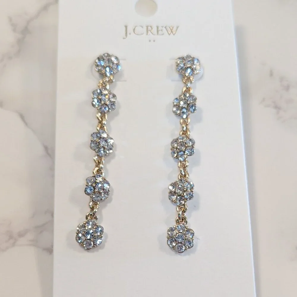 J.Crew Factory Linear Crystal Flower Statement Earrings